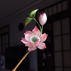 绒花荷花发饰发簪  浅浅清荷婉 荷花发簪步摇 汉服旗袍 古风头饰