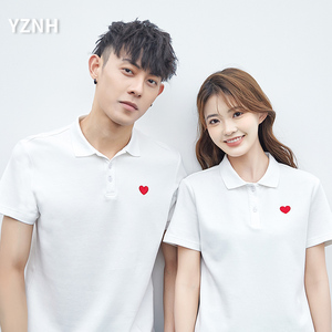 情侣装夏装短袖t恤女白色爱心polo衫领证登记情侣装拍结婚照衣服