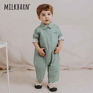 Milkbarn2024新品婴儿长袖长裤连体服宝宝纯棉哈衣爬服婴幼儿衣服