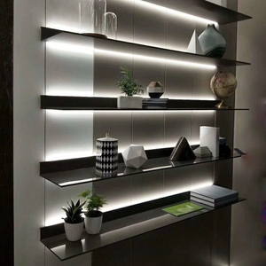 铝合金层板开放式墙上置物架客厅卧室led一字上下发光金属托架