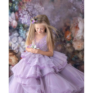 儿童礼服2024夏季时尚欧美风紫色公主裙气质走秀晚礼服舞台主持服