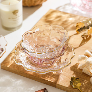 舍里轻奢透明金边甜品碗燕窝碗水果沙拉碗家用玻璃小碗酸奶糖水碗