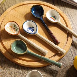 舍里日式粗陶小勺子家用喝汤调羹汤匙高颜值手绘小汤勺饭勺喝粥勺