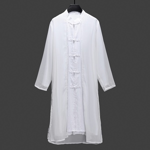 假两件飘逸长衫古风男装立领盘扣中式唐装演出长袍中国风禅意汉服