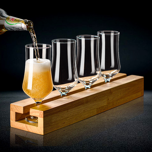 轻奢精酿啤酒杯大容量家用网红500ml水晶玻璃专业扎啤杯橡木架子
