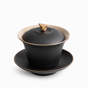 雅馨太湖石黑陶盖碗功夫茶三才盖碗茶杯单个防烫茶具家用泡茶碗