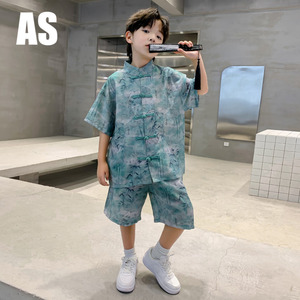 韩国AS品牌正品儿童夏装男童夏季薄款汉服套装2024新款中国风衣服