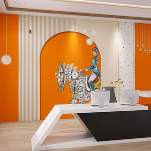 北欧爱马仕橙色墙布3d简约奢侈品服装店装饰壁画直播间背景墙壁布