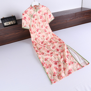 国潮旗袍2022炸街司藤同款粉色高级质感年轻网红爆款夏款连衣裙