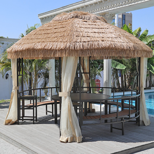 户外茅草休闲凉亭帐篷室外庭院景区农庄名宿铁艺遮阳棚稻草圆亭子