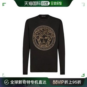 香港直邮Versace范思哲男士长袖T恤黑色经典珠钉美杜莎头像上衣