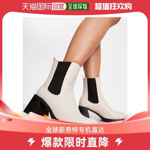 香港直邮潮奢 Topshop 女士 Bay 宽版方头高跟米白短靴