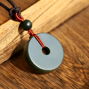 和田玉塔青青玉一级细料复古平安扣 玉牌吊坠男女士款玉佩项链