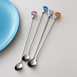 ouding 创意304不锈钢钻石长柄勺 咖啡勺子沙冰勺搅拌勺奶茶搅拌