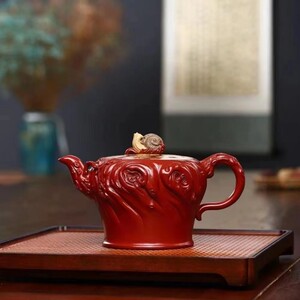 紫砂壶 吴俊杰纯手工制留痕壶黄龙山大红袍,大师名家紫砂壶定制