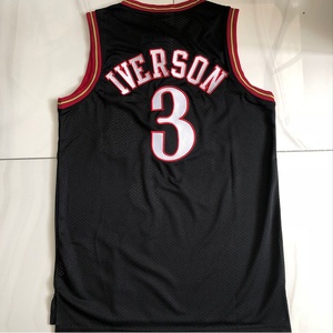 mn76人艾弗森黑色复古刺绣球衣篮球服运动服背心上衣夏季休闲网眼