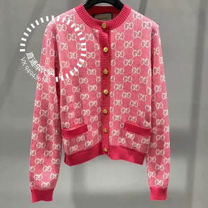 【年终折扣特惠】【现货】 gucci古奇 满logo粉色针织衫/开衫