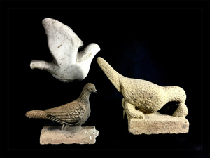 清代雕塑艺术品石雕砖雕:三只鸽子(砖雕鸽子)圆雕