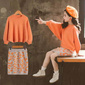 女童套装秋冬款2024新款小女孩毛衣超洋气时髦两件套宽松短裙韩版
