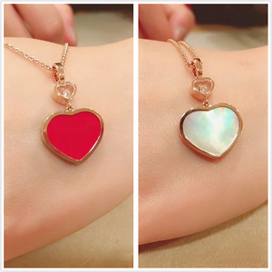 正品chopard/萧邦爱心项链 18k玫瑰金 带钻红玉髓 心形吊坠锁骨链