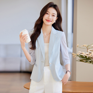 浅蓝色雪纺西装外套女2024夏季新款韩版薄款休闲小个子高级感西服