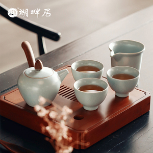 湖畔居汝窑釉功夫茶具套装5头品茗套组德化整套茶具盖碗