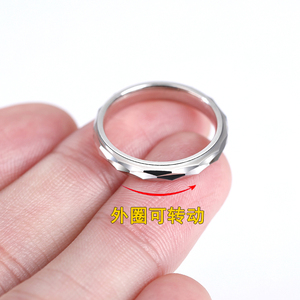 可转动925纯银戒指男士女生小众设计潮转运闭口食指轻奢菱形指环