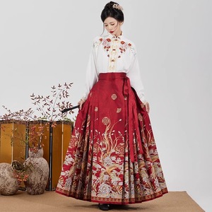 中式传统汉元素凤凰马面裙女重工织金订婚敬酒服马面裙明制半身裙