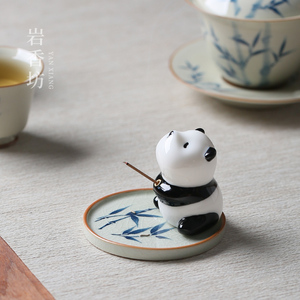岩香坊白瓷可爱熊猫小香插陶瓷室内家用线香小香器茶道配件中式