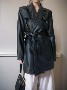 黑色皮衣外套女2024春秋新款复古韩版高级廓形时尚中长款皮质西装
