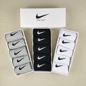 25元5双盒装包邮男女中筒薄款螺纹防滑nk钩子对号纯棉户外运动袜