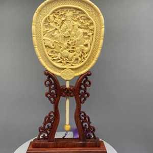 桧木宫扇古风扇子中国风古装宫廷长柄流苏红木扇摆件屏风装饰玄.