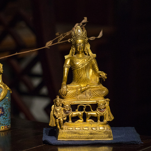 清代 铜鎏金不动佛座像文玩收藏客厅办公室佛像供奉摆件不动如来