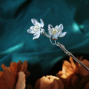 莲花发簪宫廷银色步摇古风汉服旗袍发饰原创设计新品荷花仙子头饰