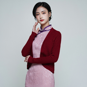 枣红色旗袍小坎肩春秋外套开衫外搭婚礼妈妈装喜婆婆婚宴礼服披肩