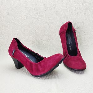 mephisto马飞仕图女鞋单鞋春秋软垫粗跟休闲舒服全皮软底红色真皮