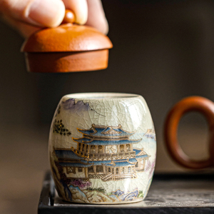 仿古老陶泥盖置陶瓷功夫茶具配件茶壶盖碗复古家用汝窑开片可养