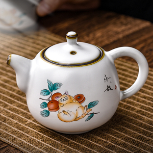 离器汝窑猫咪陶瓷茶壶创意家用可养开片泡茶壶功夫茶具分茶壶单壶