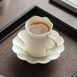 极素草木灰咖啡杯碟套装高档精致家用陶瓷主人杯单杯中式下午茶具