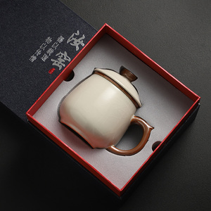 高档汝窑办公杯茶水分离泡茶杯男士个人专用女陶瓷杯子定制高级感