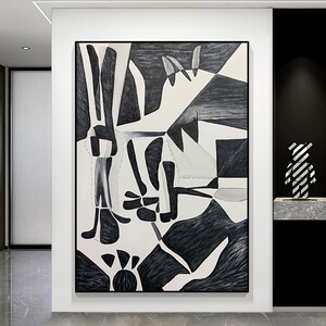 手绘抽象画脚印客厅沙发背景墙装饰画玄关挂画餐厅黑白灰壁画