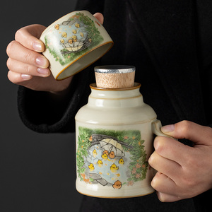 汝窑黄鸭小暖壶马克杯水杯个人专用大容量中式定制泡茶杯办公杯
