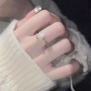 韩国网红山茶花朵戒指女ins高级感锆石时尚个性开口食指戒指环潮