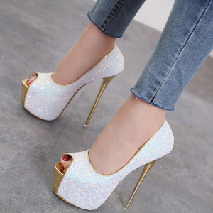 夏新款超高跟20cm细跟22cm鱼嘴单鞋性感夜店女鞋大码43恨天高16cm