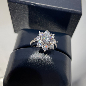 hw太阳花满钻戒指欧美同款通体纯银指环镶嵌进口高碳钻个性银戒女