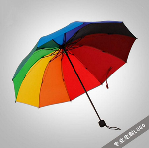 短把 全自动雨伞折叠三折伞彩虹广告伞  遇水开花晴雨两用防风伞