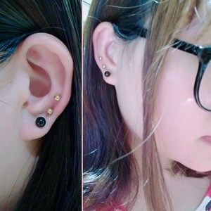 张柏芝哑铃前后双面两头女耳钉耳骨钉明星同款圆球形男小耳环珠子