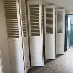 欧式推拉门木质实木百叶透气窗帘免打孔百页厨房折叠门活动隔断