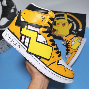 aj皮卡丘联名款鞋限量动漫高帮鞋黄色皮卡休闲运动情侣男女跑步鞋