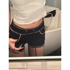 SUNONEONE 撞色感明线休闲短裤女2024年夏季新款美式辣妹运动热裤